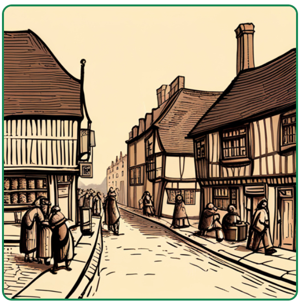 Skip Labrador and Hachi Golden stepped out of their Time Machine onto the cobblestone streets of central London in the year 1105 A.D. The air was thick with the scent of medieval life, and the city bustled with activity. They had embarked on this journey through time with a sense of excitement and wonder, eager to explore a world so different from their own.